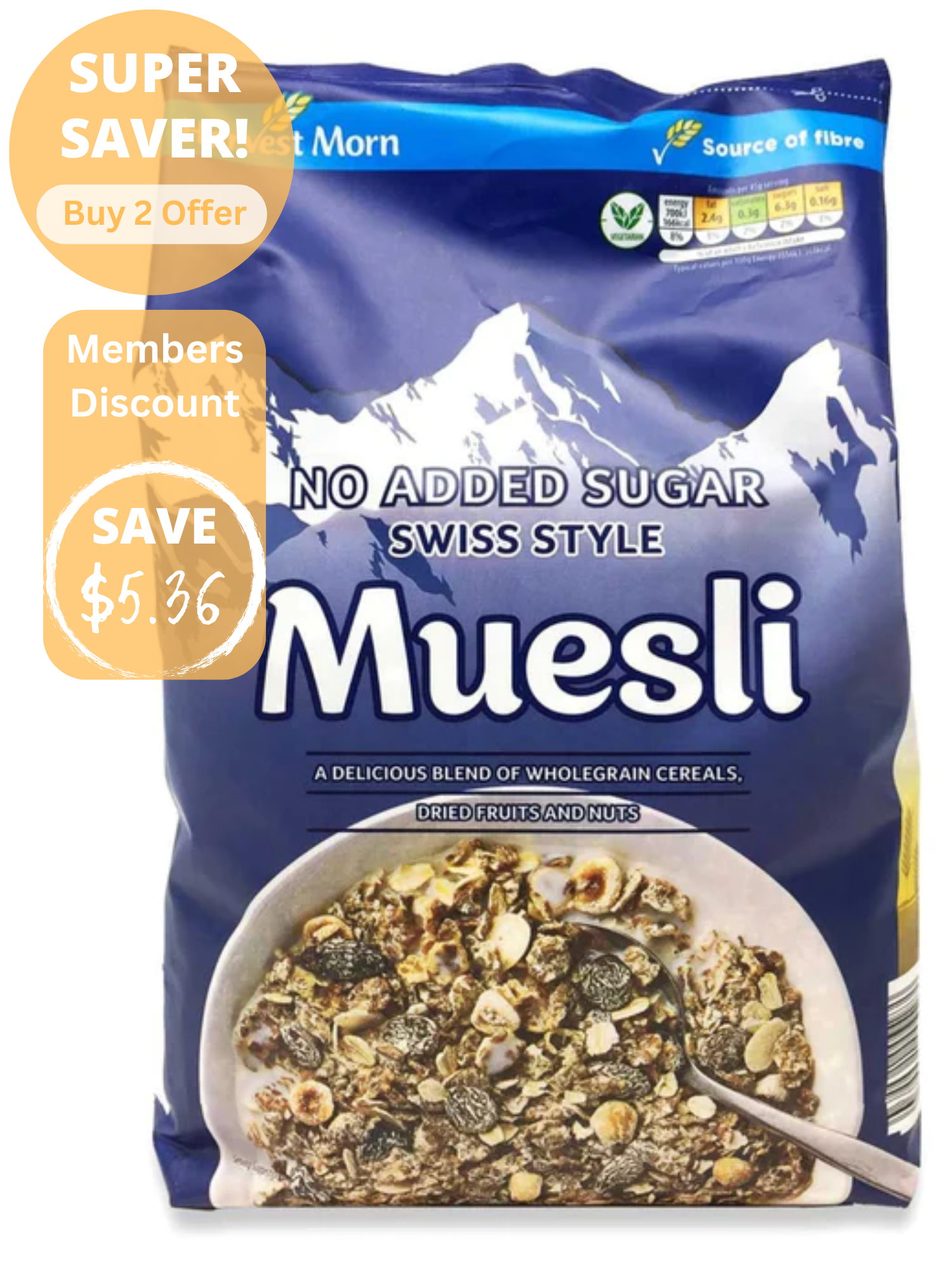 Harvest Morn No Added Sugar Swiss Style Muesli 1.1kg