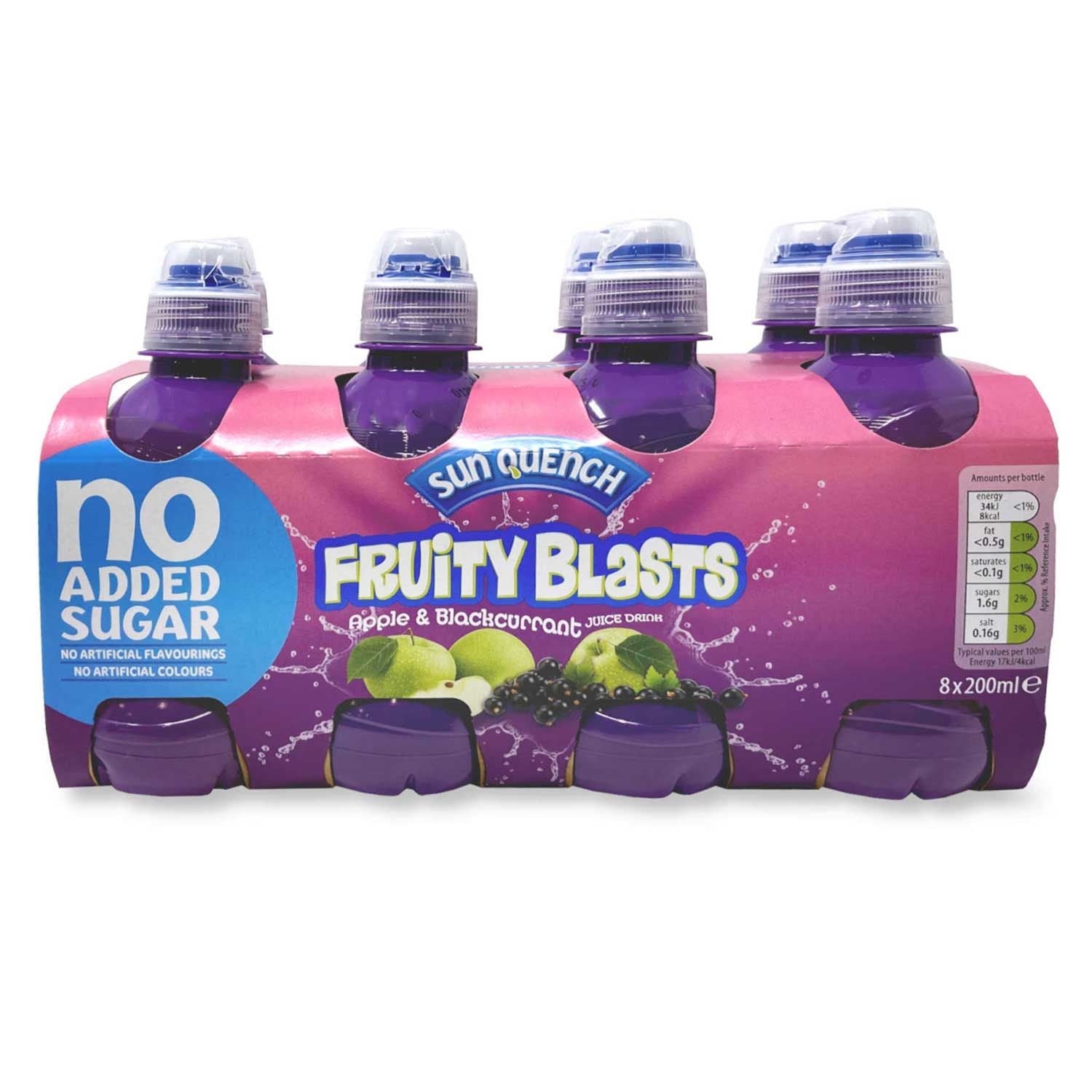 WSO - Sun Quench No Added Sugar Fruity Blasts Apple & Blackcurrant 8x200ml 1 x 3