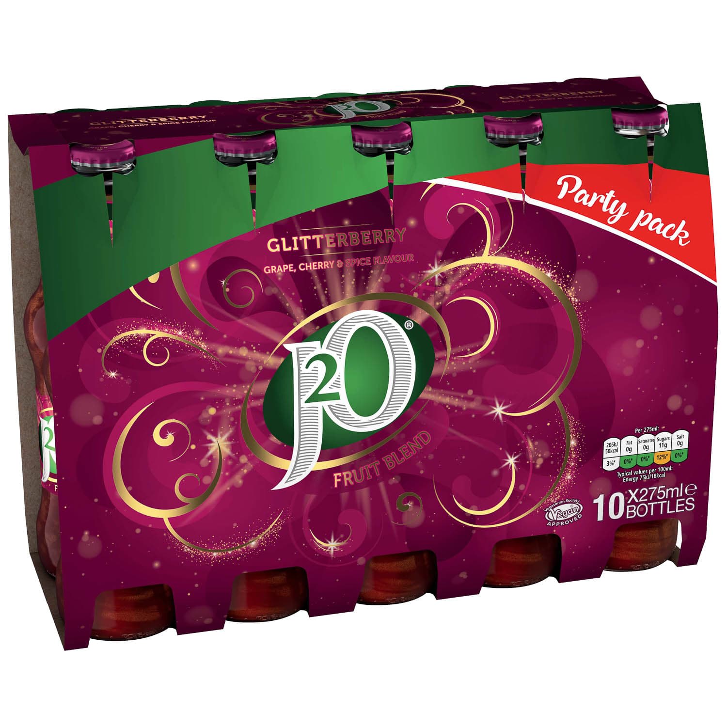 J2O Fruit Blend Glitterberry Juice Drink 10 x 275ml