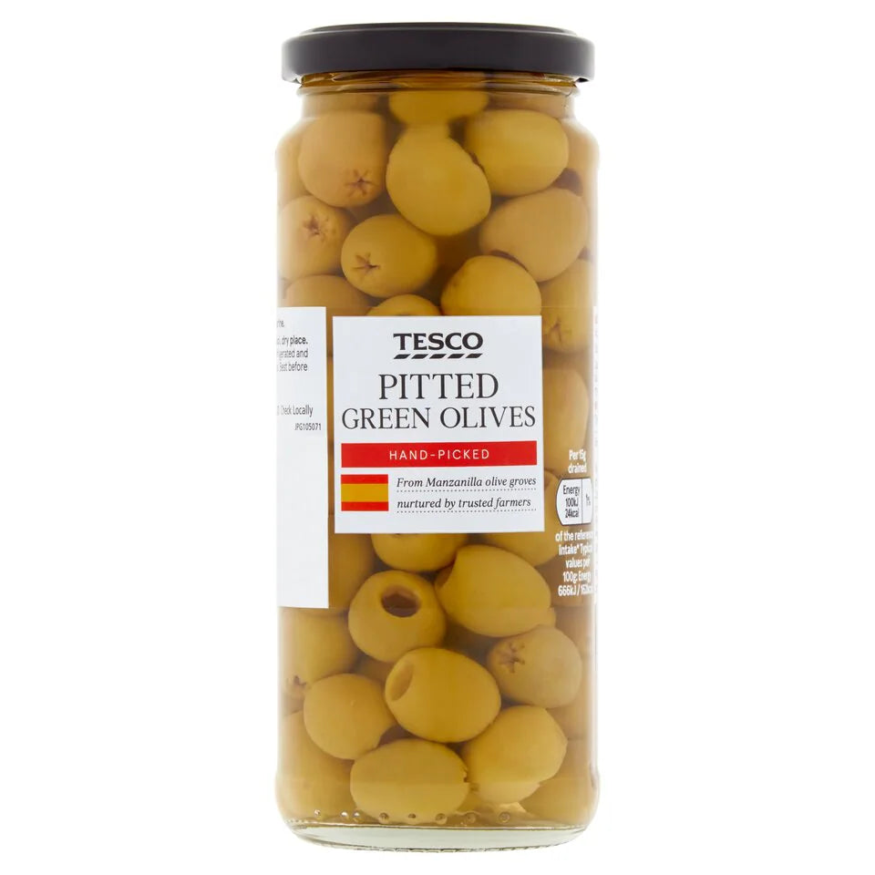Tesco Pitted Green Olives In Brine 340G
