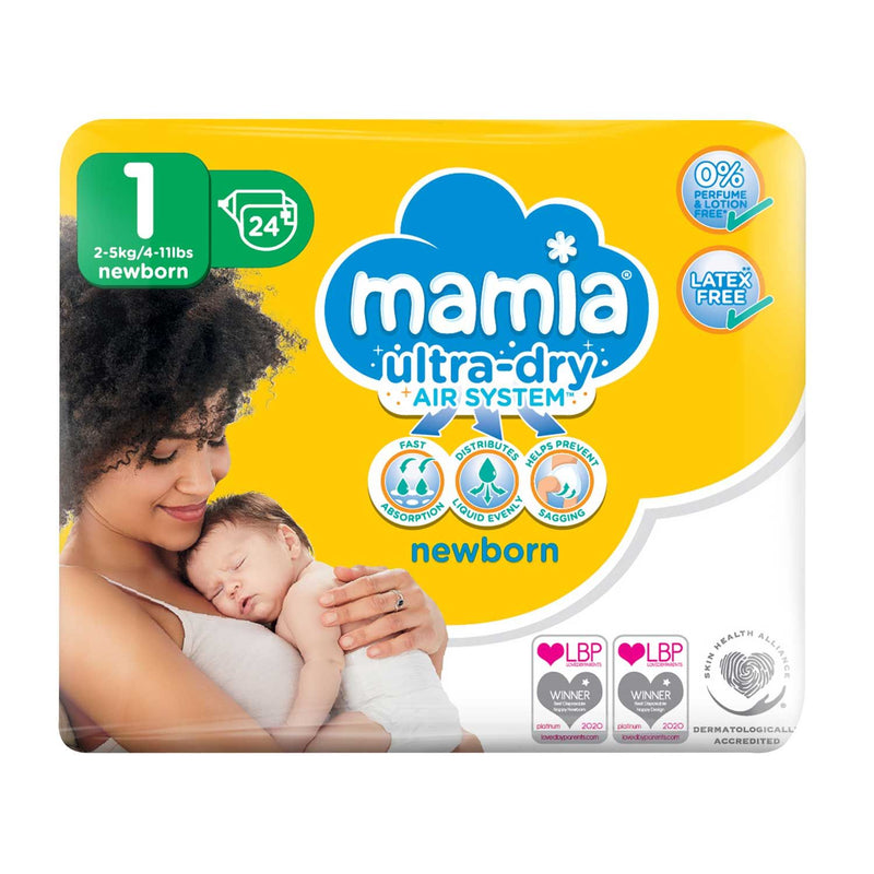 Mamia Ultra-dry Newborn Nappies - Size 1 24 Pack
