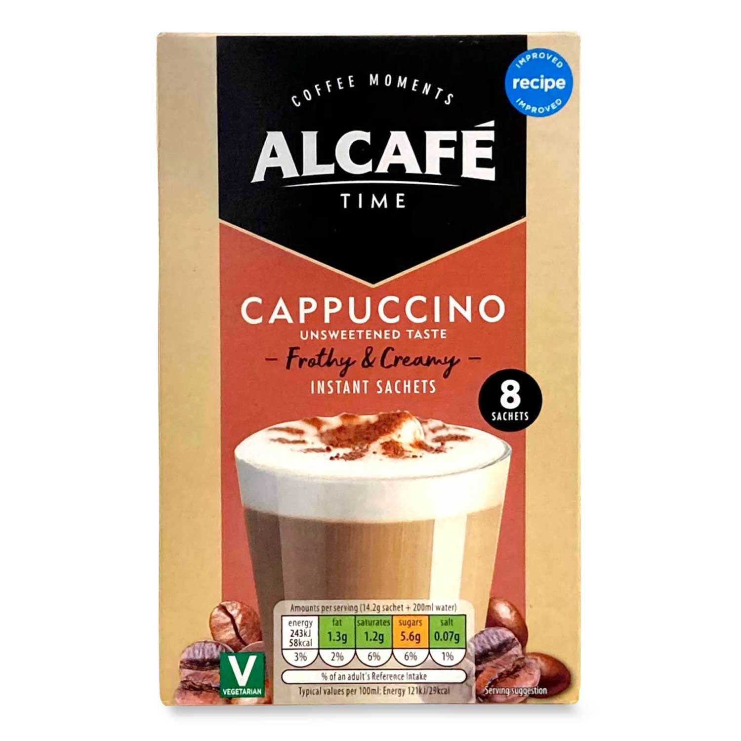 Alcafé Cappuccino Unsweetened Instant Sachets 8 x 14.2.g