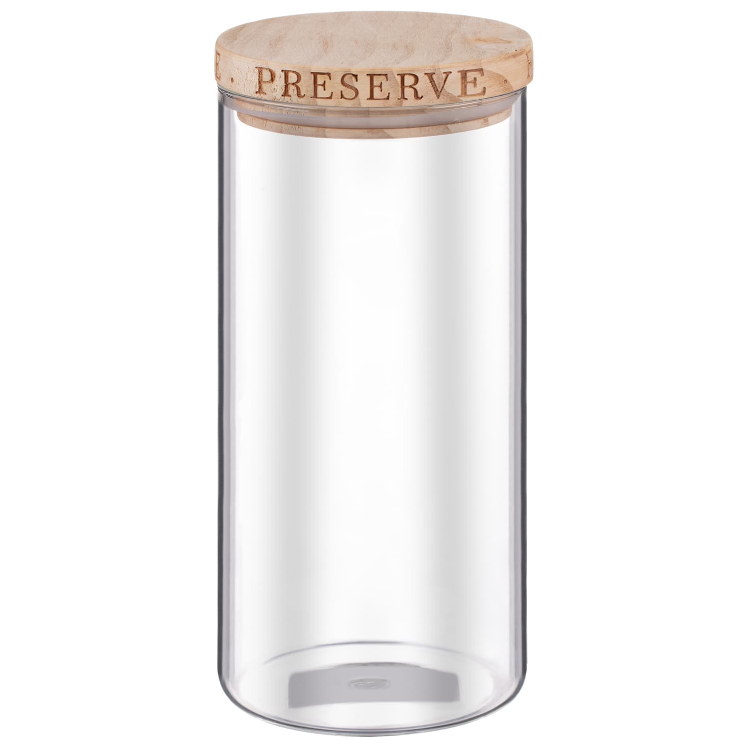 Large Glass Canister With Wooden Engraved Lid