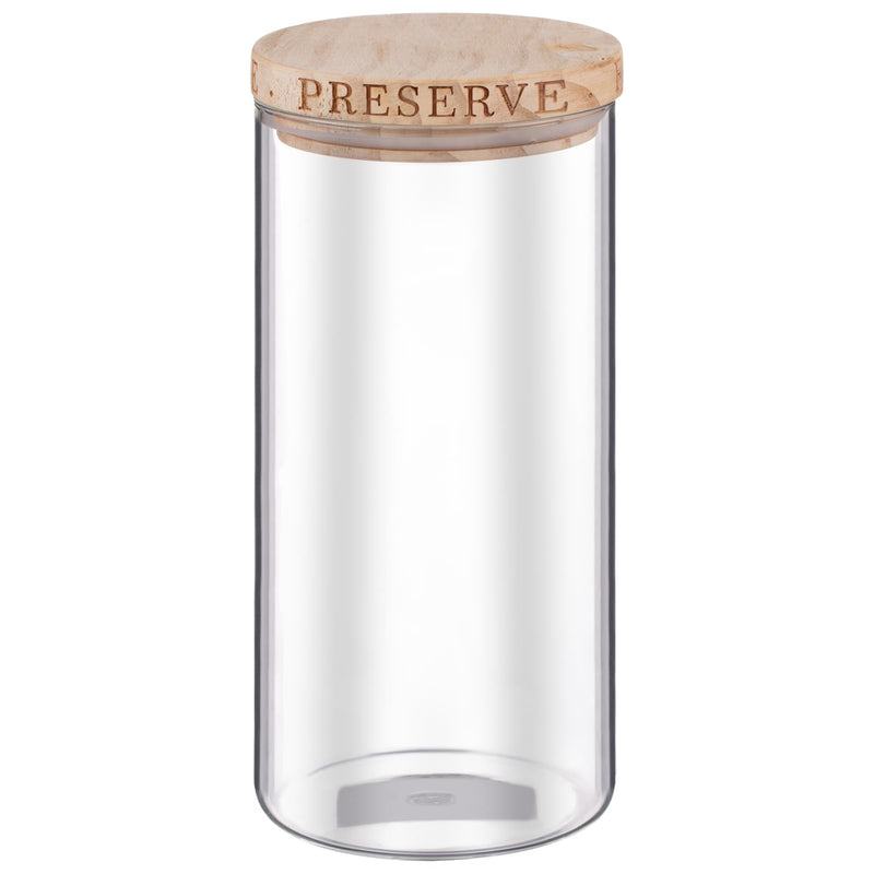 Large Glass Canister With Wooden Engraved Lid