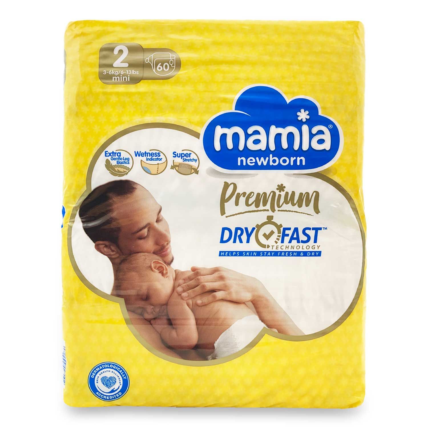 Mamia Newborn Premium Dry Fast - Size 2  60 Pack
