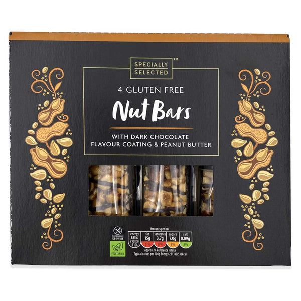 Specially Selected Gluten Free Nut Bars Dark Chocolate Flavor Coating & Peanut Butter 4x40g