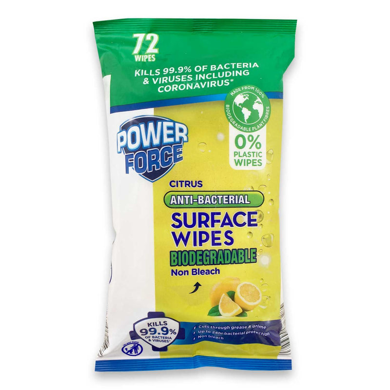 Powerforce Anti-bacterial Citrus Biodegradable Surface Wipes 72 Pack
