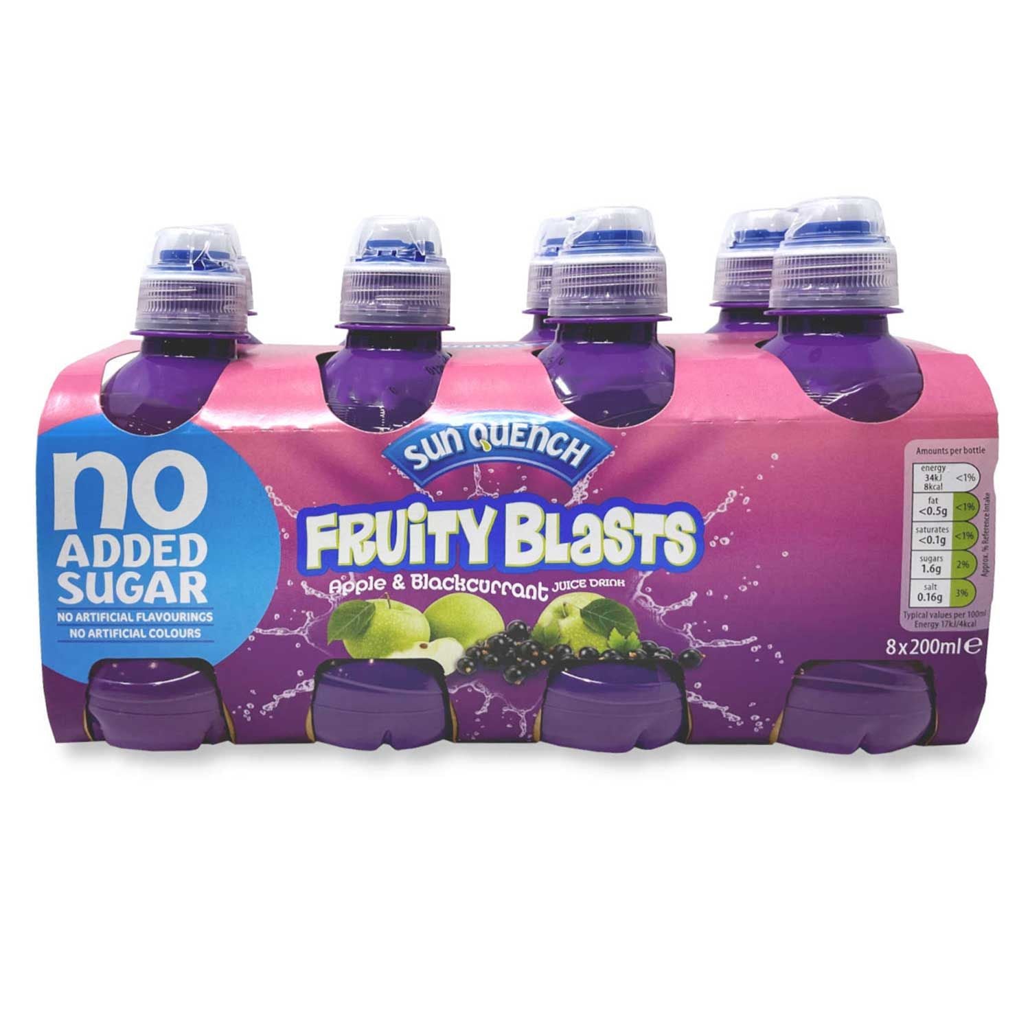 Sun Quench No Added Sugar Fruity Blasts Apple & Blackcurrant 8x200ml